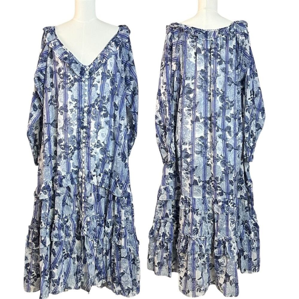Free People Dainty Ruffle Cottage Garden Wonders Maxi Dress in Blue Combo XL - Picture 5 of 12